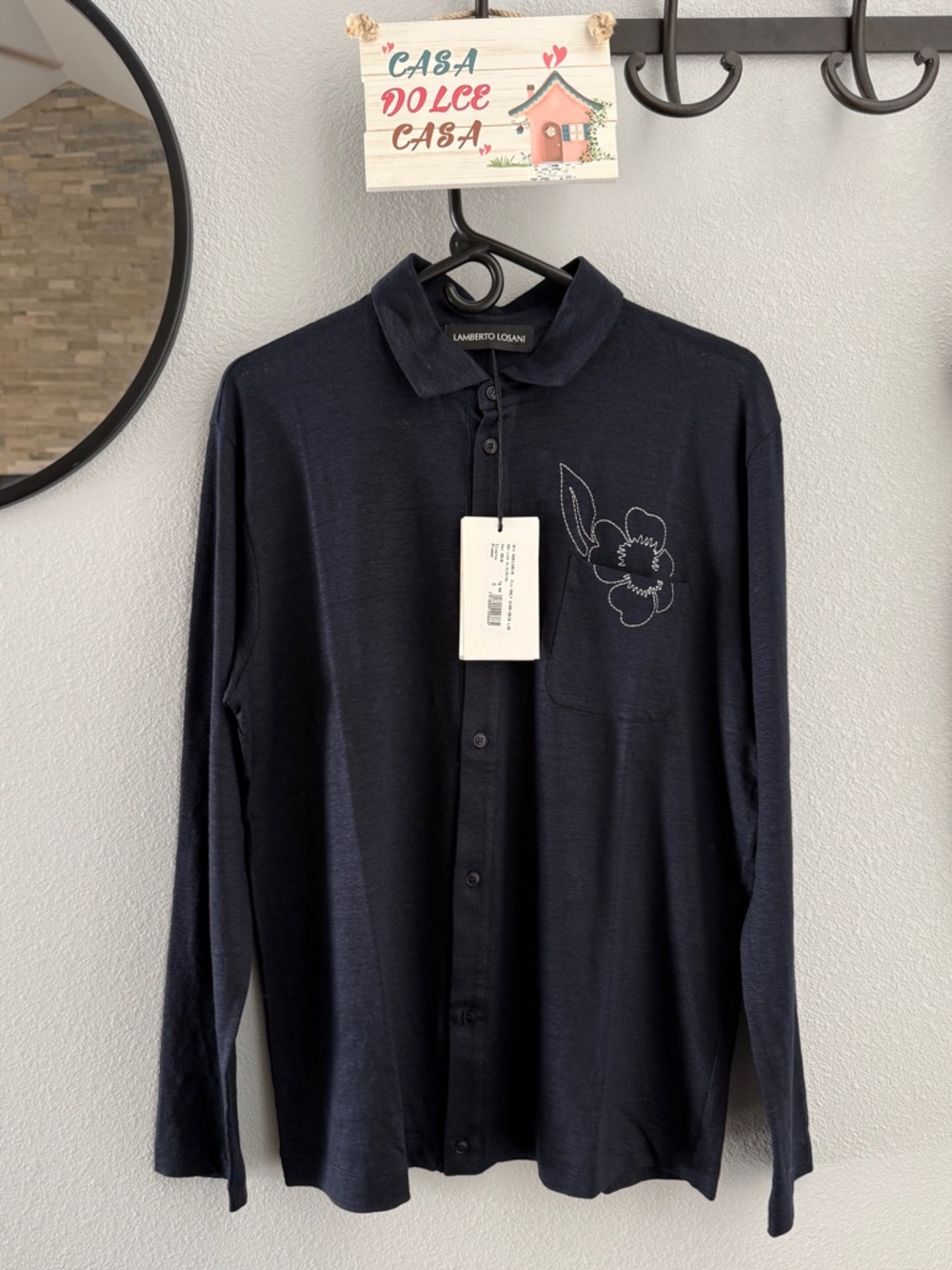 Men's Italian Navy Button-Up Linen Shirt size 50 (L) NWT
